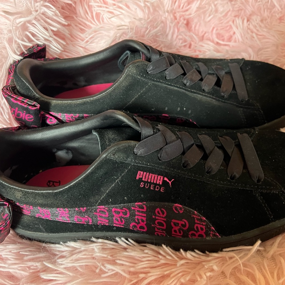 Puma Black and Pink Leather Sneakers